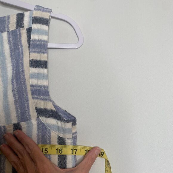Sharagano Fully Lined Linen Blend Blue White Striped Keyhole Back Dress Size 6 - Picture 12 of 13